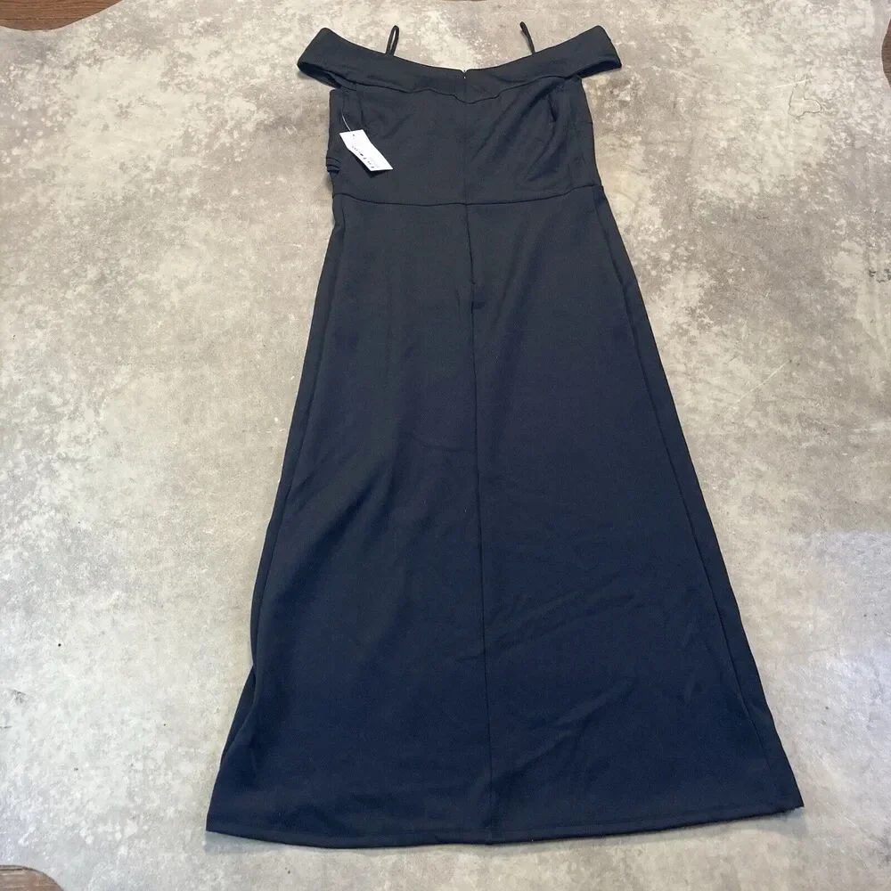 Enfocus Dress Womens 14W Black Criss Cross Off Shoulder‎ Maxi Side Slit Evening